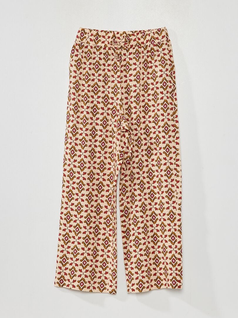 Bedrukte broek met wijde pijpen - BEIGE