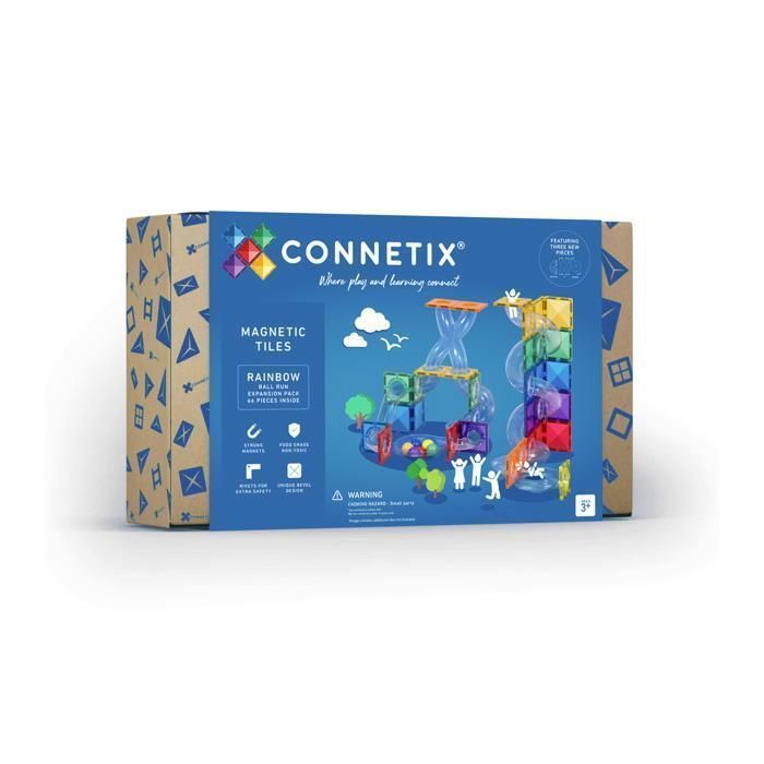 Conjunto de 66 peças de pistas de bolinhas magnéticas para construção CONNETIX com tema arco-íris.