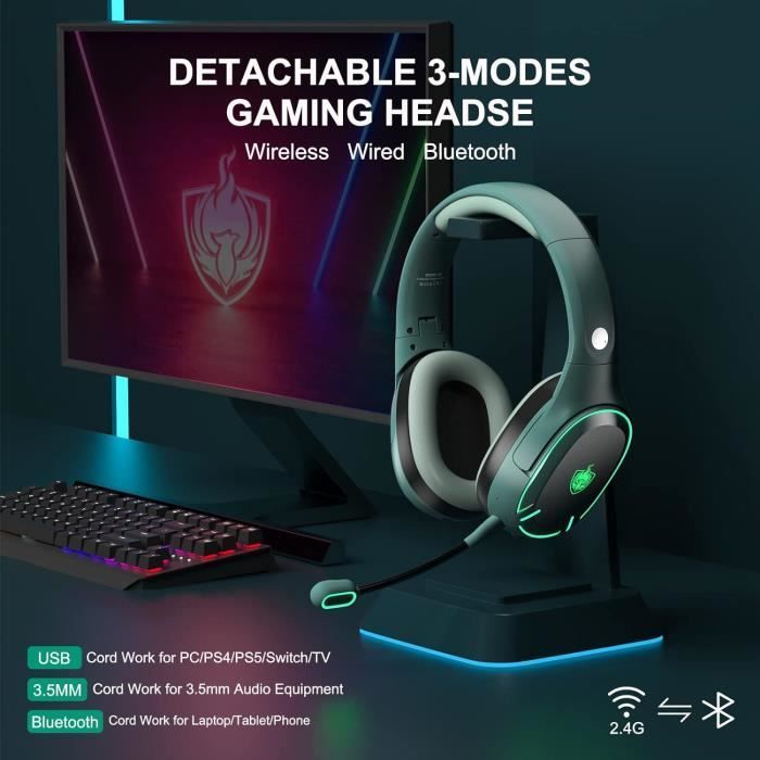 Auriculares inalámbricos para juegos, auriculares inalámbricos para PS5, dongle de 2,4 GHz para PC/PS4/TV/Switch, micrófono con cancelación de ruido.