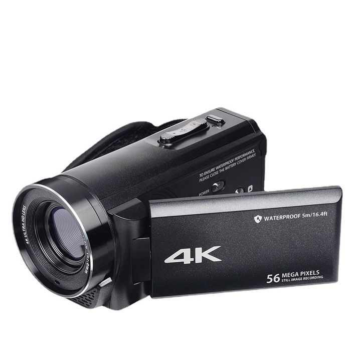 Videocámara digital, resolución 4K, resolución de 56 MP, pantalla HD de 3 pulgadas, resistente al agua, zoom de 18x, portátil, color negro.