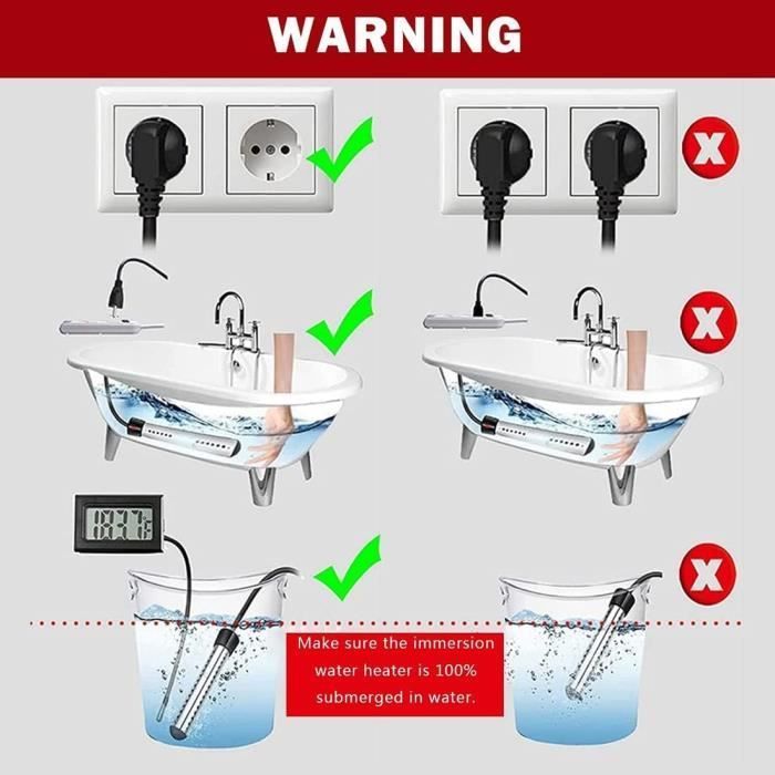 Calentador de inmersión - WASDK - 2500 W - Temporizador - Apagado automático - Enchufe europeo