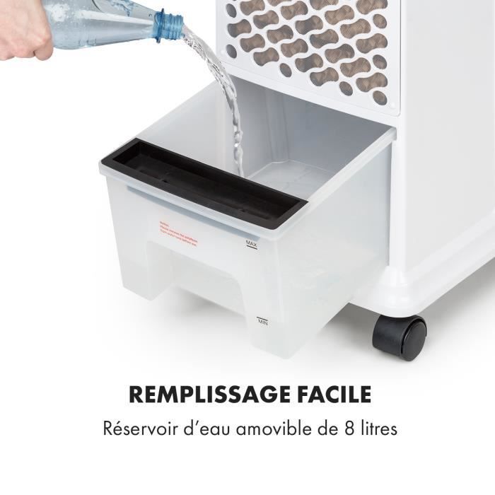 Enfriador de aire Klarstein Windspiel 100W - Ventilador humidificador - 8L - Flujo de aire de 650 m³/h - Temporizador - Blanco
