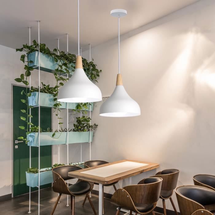 UNI Lustre Suspension Contemporain E27 Luminaire Corde Ajustable 20x20cm Blanc