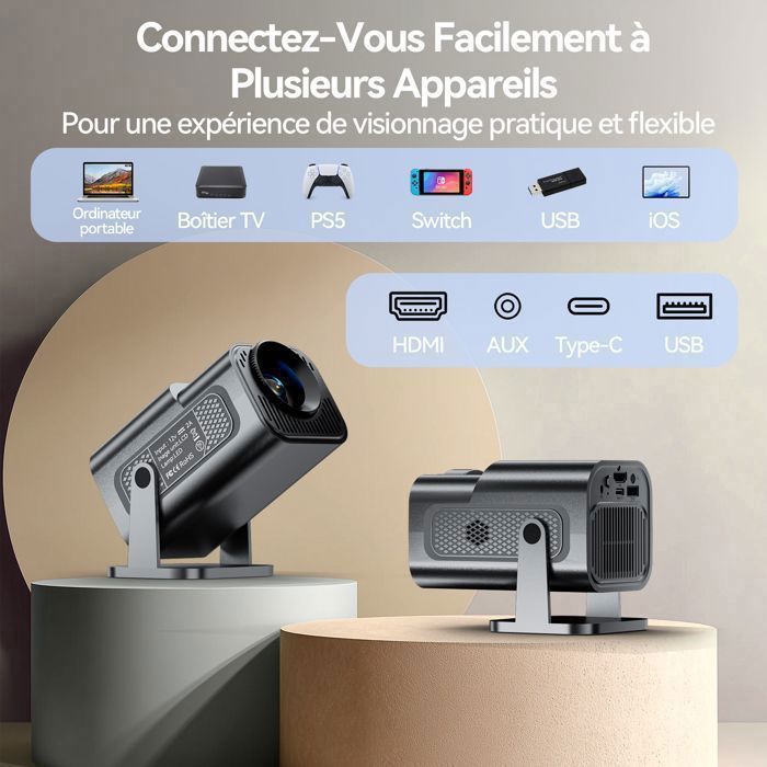 Mini proiettore LOSEI, decodifica 1080P, proiettore rotante a 180°, proiettore portatile con HDMI/TV Stick/USB/PS5, Home Cinema