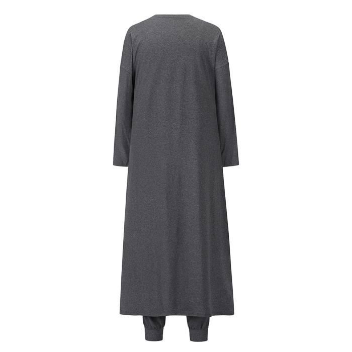 Conjunto de punto de 3 piezas para mujer: cárdigan, camiseta sin mangas y pantalón con cintura elástica, color liso, otoño/invierno - Gris