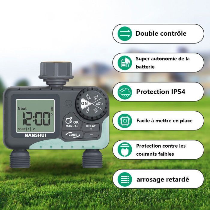 Timer di irrigazione a 2 vie - Virex® - Display LCD - Funzioni manuali e automatiche - Orari di irrigazione flessibili