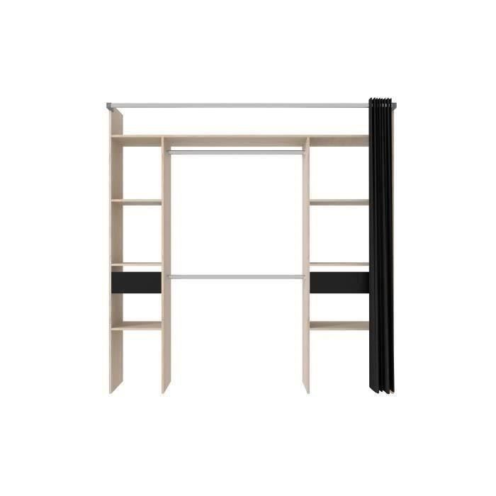 ARTIC double wardrobe - W198 x D48 x H203 cm - Oak finish + black curtain - Made in France