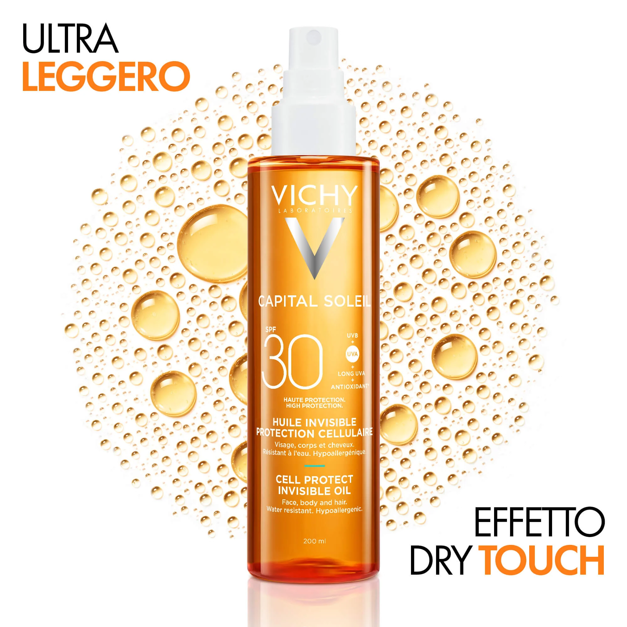 Capital Soleil Cell Protect Olio Invisibile SPF30 - Olio solare corpo alta prot., Solare viso alta prot.