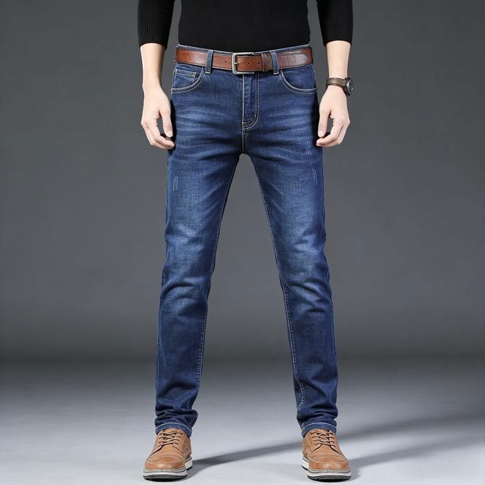 Men's Washed Denim Pants, Fashionable Men's Slim Fit Baggy Jeans, Size 48, Light Blue
