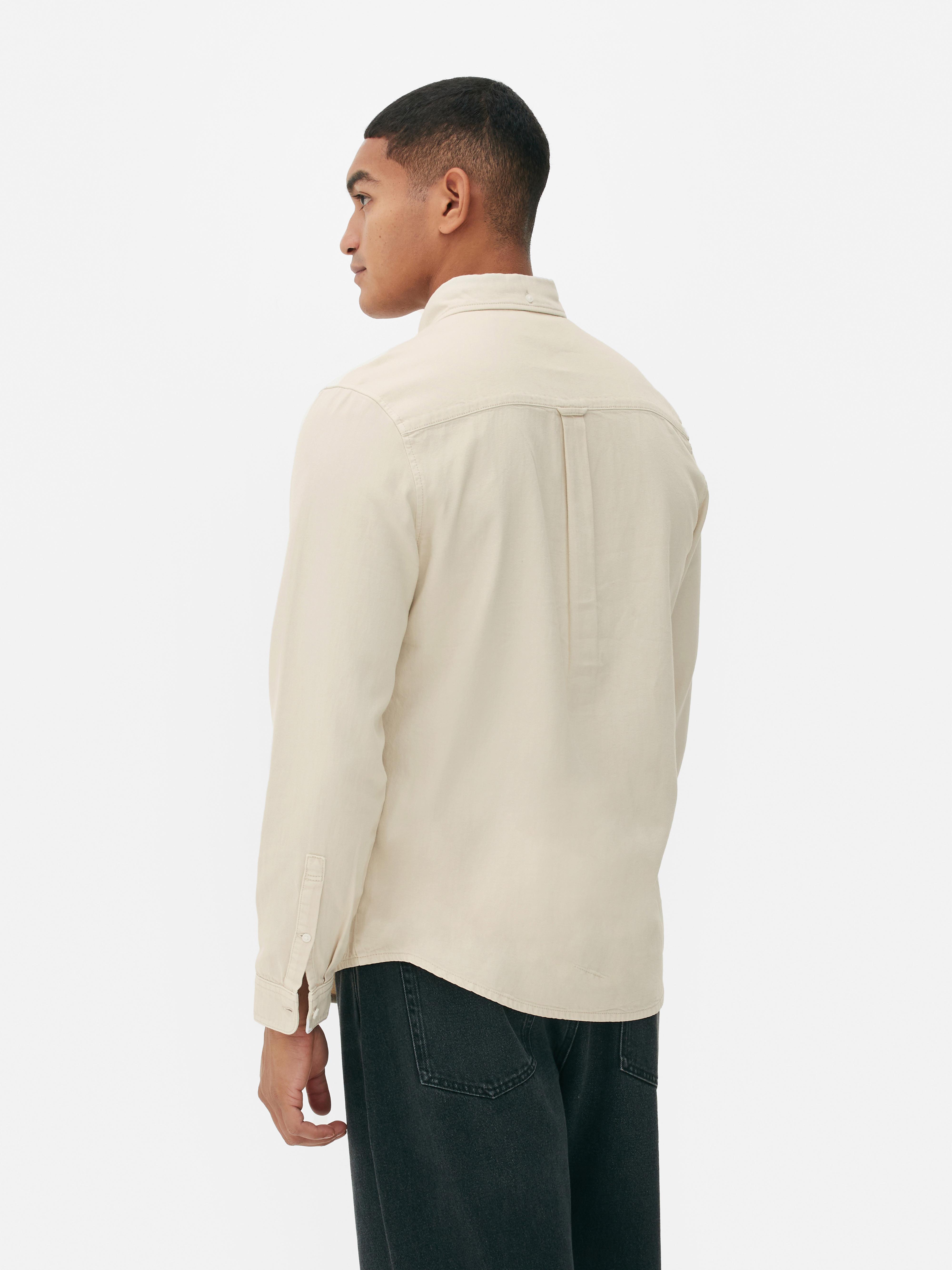 Cămașă cu mânecă lungă din bumbac twill Cămașă casual din bumbac twill cu mânecă lungă și închidere cu nasturi