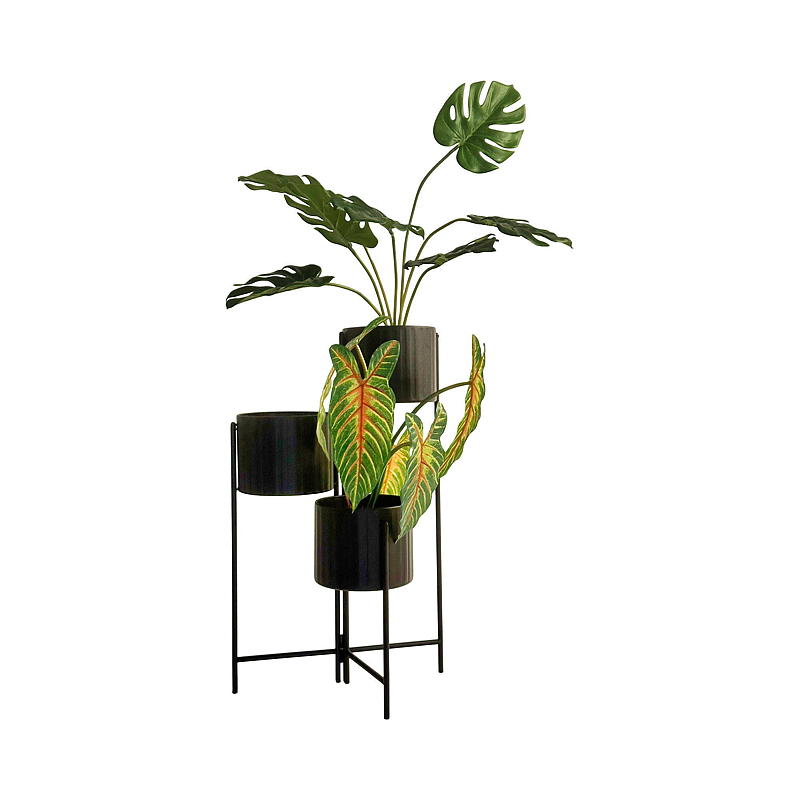 Hjemmepiedestal 37x65 cm 3 potter metall svart