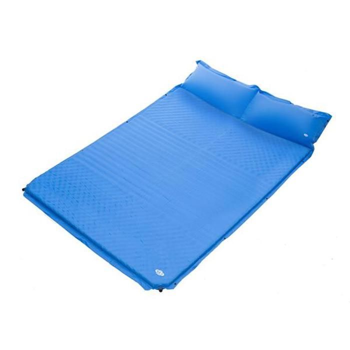 Colchón doble autoinflable con almohada - NILS CAMP - NC4060 - Azul - Para dos personas - Poliéster - Espuma de poliuretano
