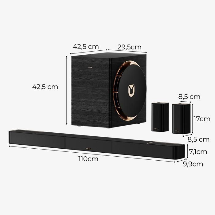 ULTIMEA Soundbar – Skywave-Serie – 7.1.4-Kanal-System mit Surround-Lautsprechern – mit 10-Zoll-Funk-Subwoofer – 980 W
