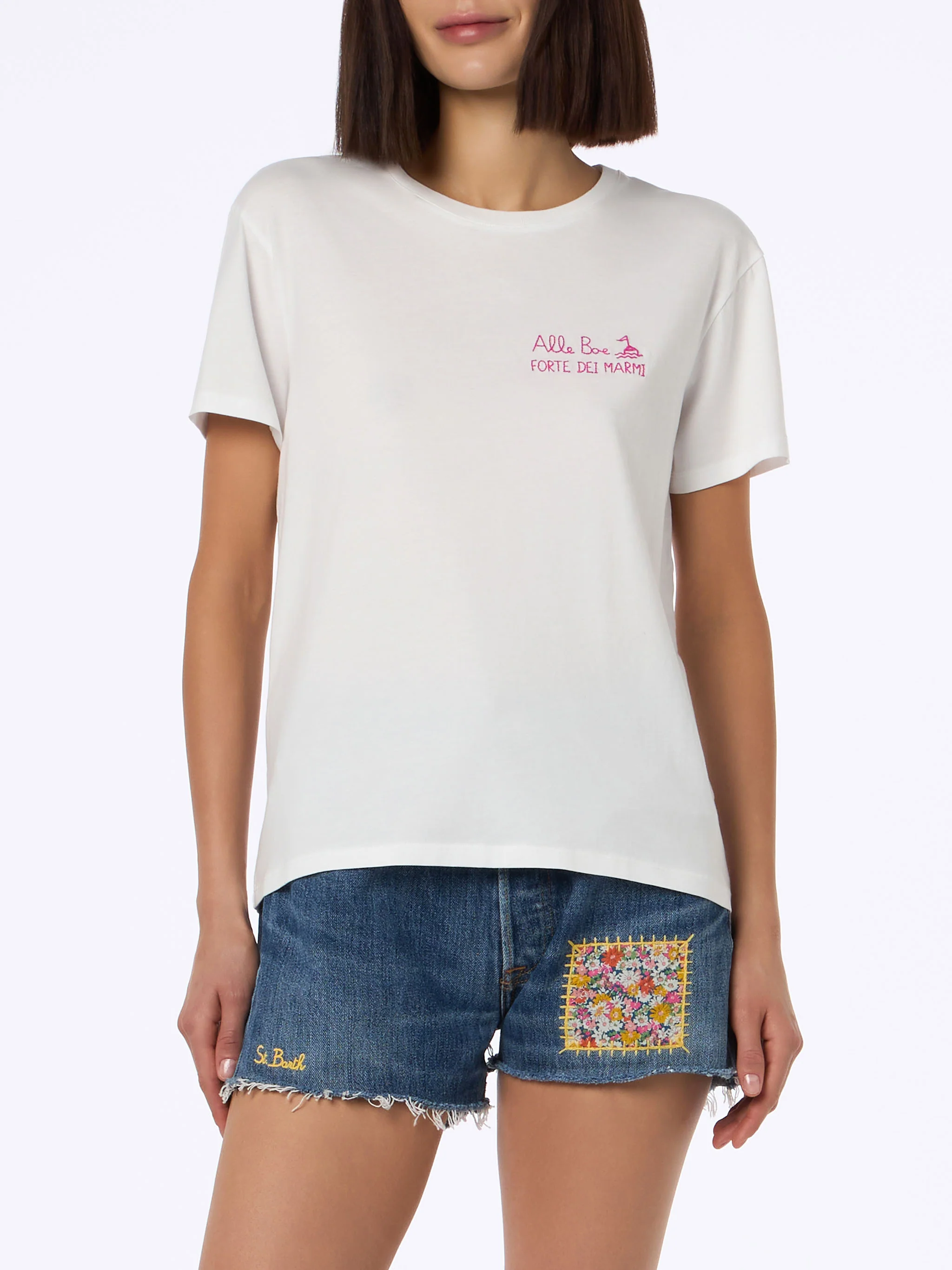 Emilie dames T-shirt met ronde hals van katoenen jersey en Bacia-print