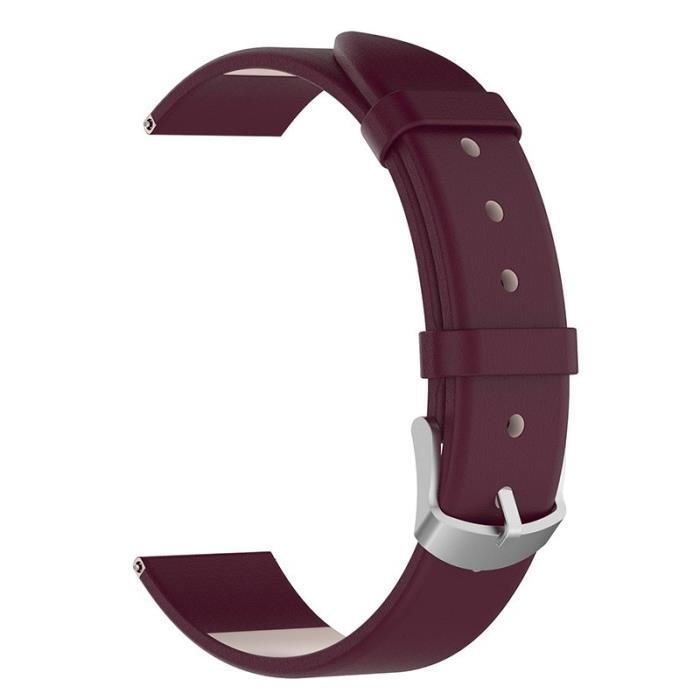 Bracelet Pour Montre Connectée 20mm Authentique Cuir Sangle Pour Samsung Galaxy Watch 4 40mm-Galaxy Watch 4 Classic 42mm,Vin Rouge
