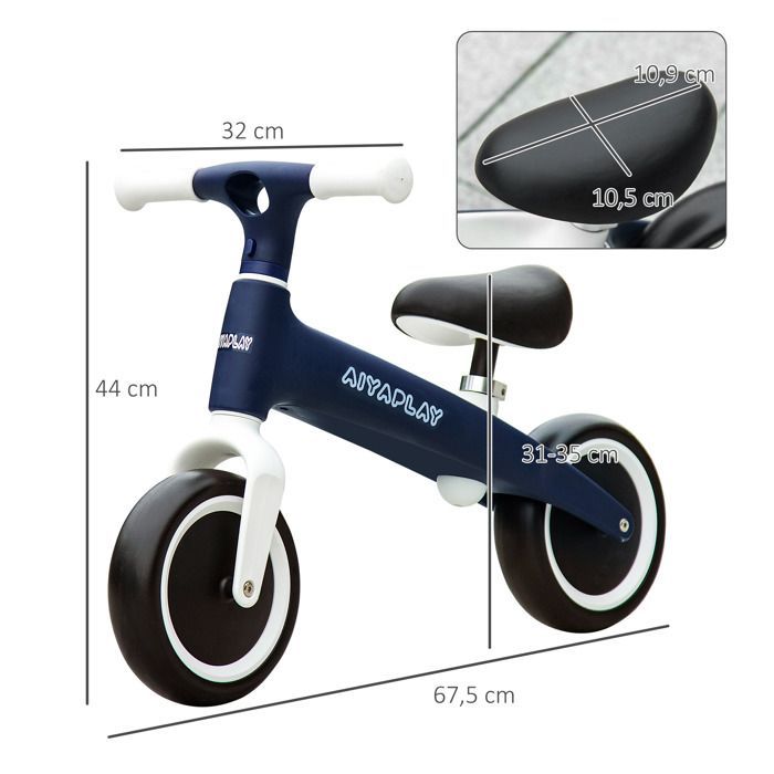 Bicicleta de equilibrio AIYAPLAY para niños - asiento ajustable, 2 ruedas, sin pedales - para bebés de 18 a 36 meses - hasta 25 kg - azul