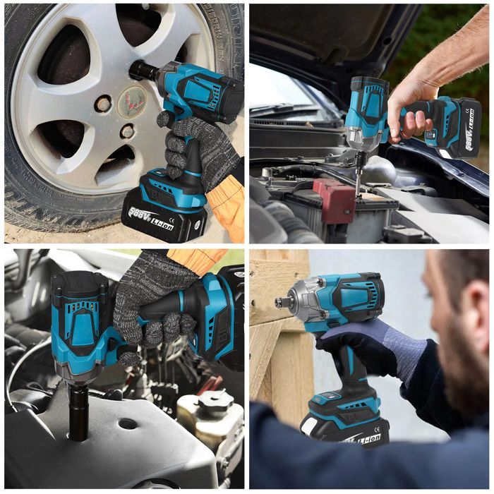 Llave de impacto sin escobillas de 18 V y 1200 Nm - 1 batería de 18 V - 4 velocidades - 6700 RPM - Atornillador de impacto - Llave de impacto eléctrica - Linterna