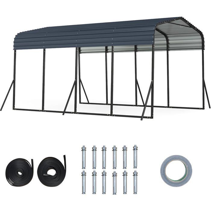 Cochera grande GOPLUS, cobertizo metálico para coches, 440 x 300 x 250 cm, techo rígido, 4 patas angulares