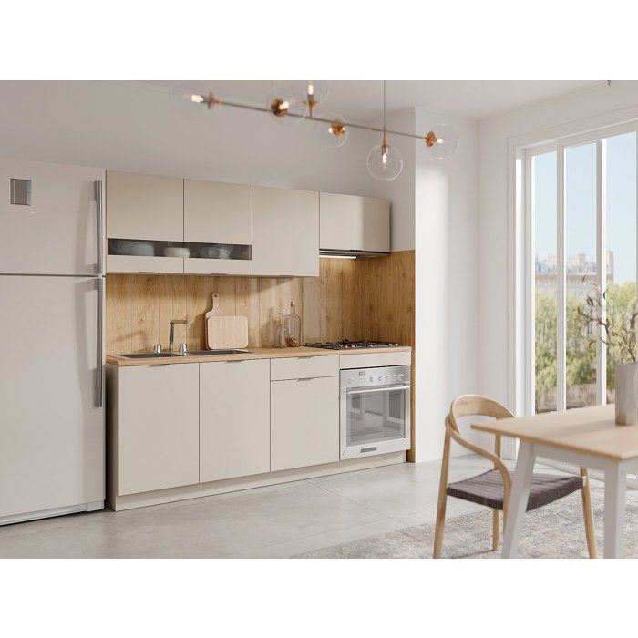 Cuisine complète - Avec plan de travail 200 cm - Beige et Naturel - CARMEO