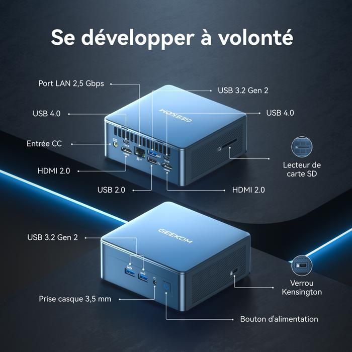 Mini PC - GEEKOM Mini IT12 - Intel Core i5-12450H - 16Go DDR4 - 512Go SSD - Windows 11 Pro - WiFi6E - BT5.2