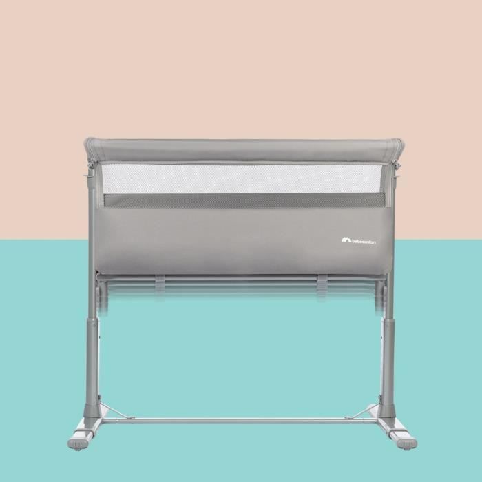 Lettino pieghevole e co-sleeping BEBECONFORT Zina, 0-6 mesi (0-9 kg), 5 posizioni di altezza regolabili, materasso reclinabile, grigio minerale.