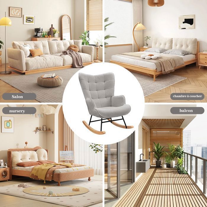 Schommelstoel - LUMINARIX - Grijs - Scandinavisch - Metalen en massief houten poten - 1-zits