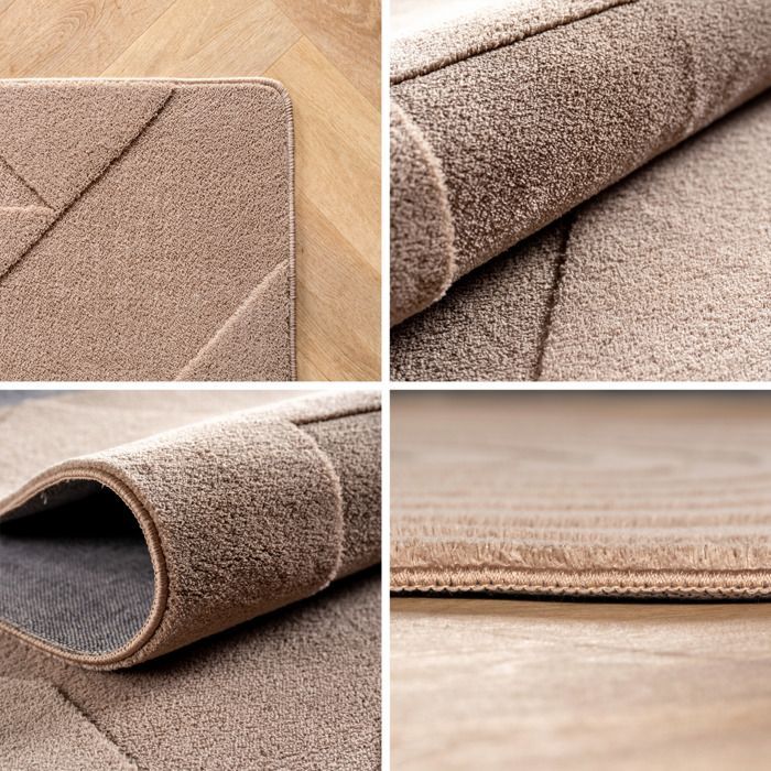 Carpetsale24 Tapis géométrique 80x150 cm beige, style boho scandinave, lavable, effet 3D, petit format pour salon ou chambre