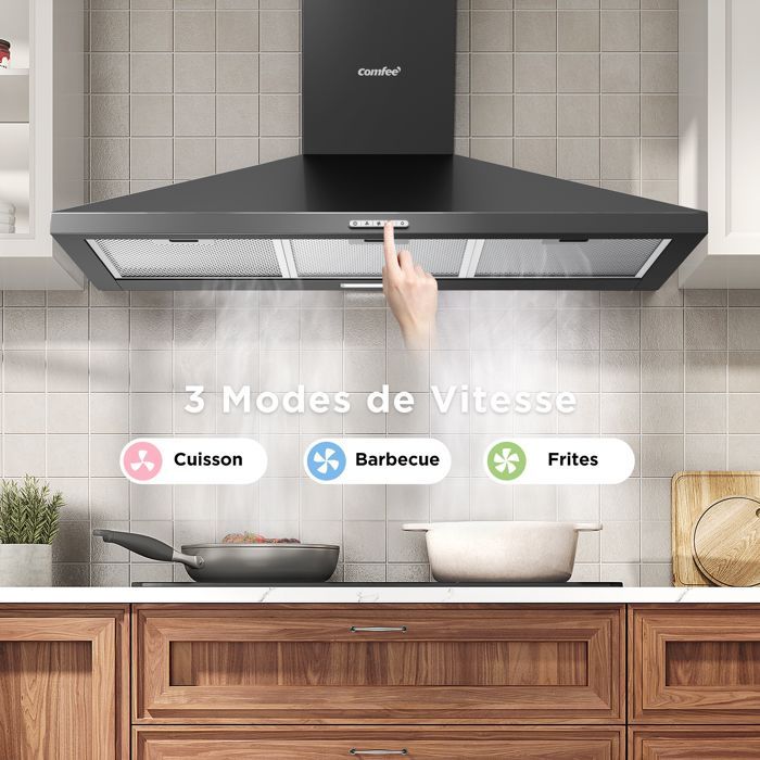 Campana extractora Comfee de 90 cm - 400 m³/h - 2 filtros de carbón - 3 velocidades - Recirculación o extracción - Iluminación LED - Negra