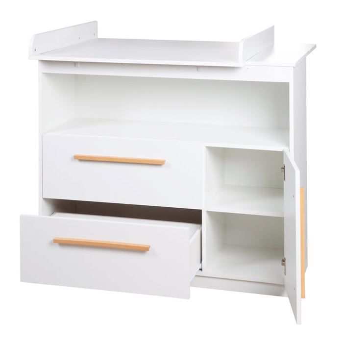 Cambiador ROBA Lilo - 2 cajones - 1 puerta - 1 compartimento - Cambiador con tapa extraíble - Blanco