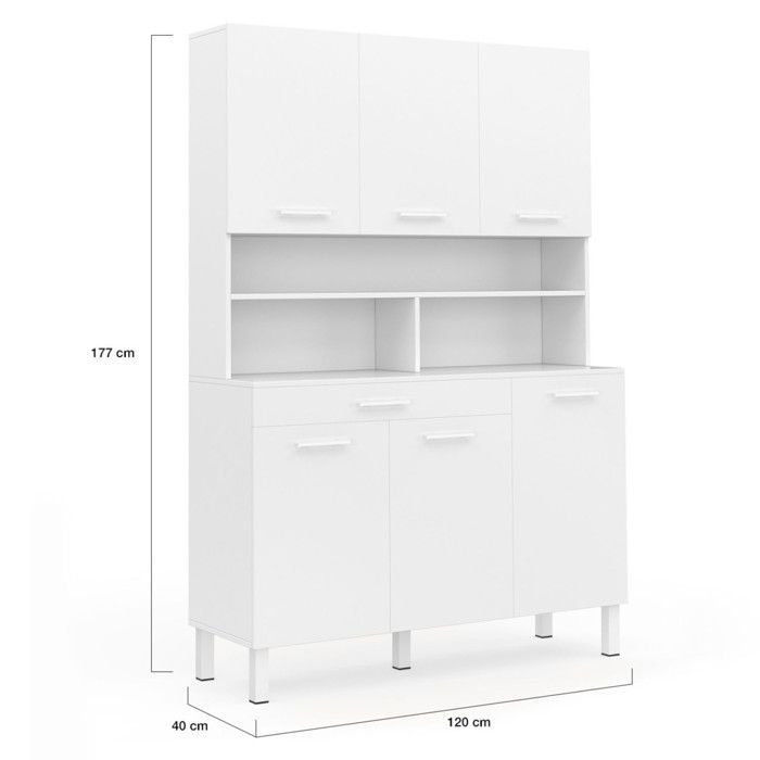 IDMARKET Küchenbuffet 120 cm CINA 6 Türen + Schublade Weiß und Hochglanzweiß