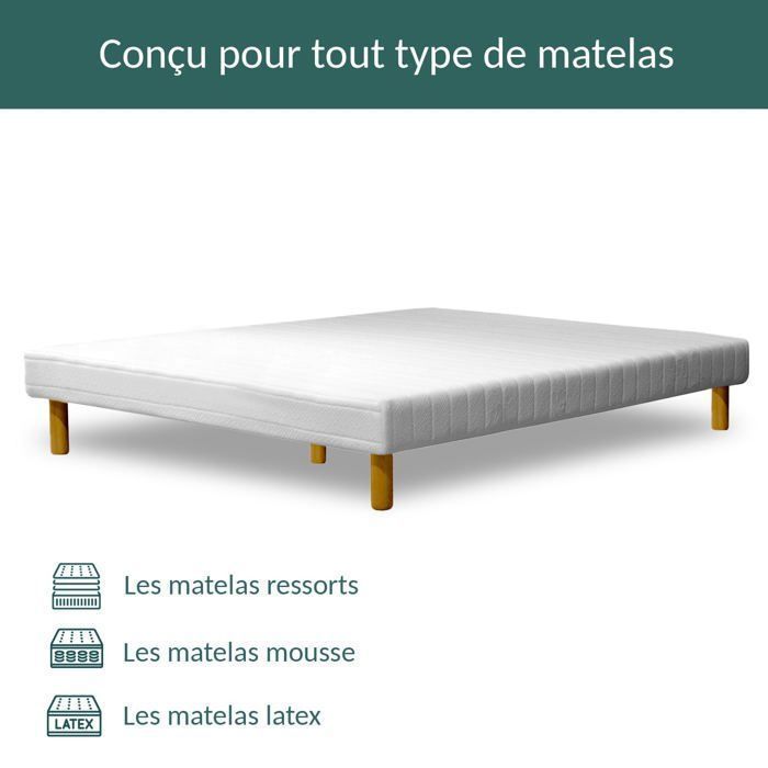 Base de cama Comfort 140x190 de Sampur | Duradera y cómoda - Estructura de madera y listones anchos - Patas incluidas - Zonas de descanso independientes