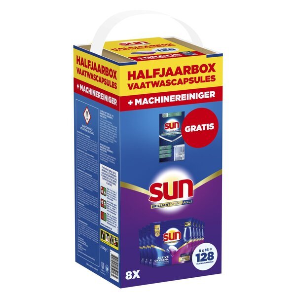 Sun Brilliant Shine kapsule za perilicu posuđa + sredstvo za čišćenje perilice<br>8 x 16 komada - S besplatnim sredstvom za čišćenje perilice