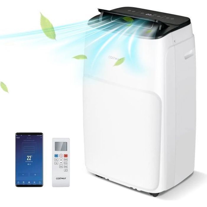 Aire acondicionado portátil COSTWAY de 12000 BTU con función de calefacción por aplicación a 25 °C, 3,5 kW, R290, 6 en 1, Clase A, silencioso, con ventilador, deshumidificador y modo nocturno.