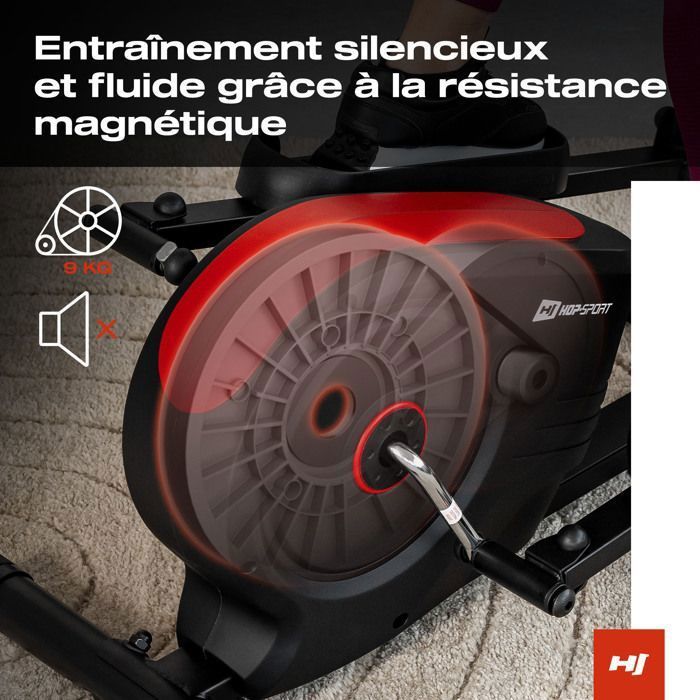 Hop-Sport HS-2050C Cosmo Indoor Elliptische Trainer, 9 kg vliegwiel, 8 niveaus magnetische weerstand, maximaal gebruikersgewicht 100 kg, rood