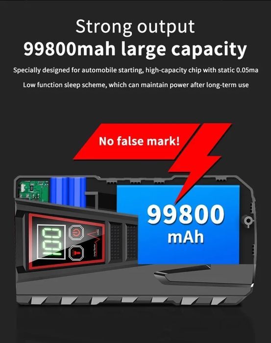 Avviatore di emergenza per auto, avviatore di emergenza portatile da 99800 mA, caricabatterie esterno, avviatore di emergenza automatico