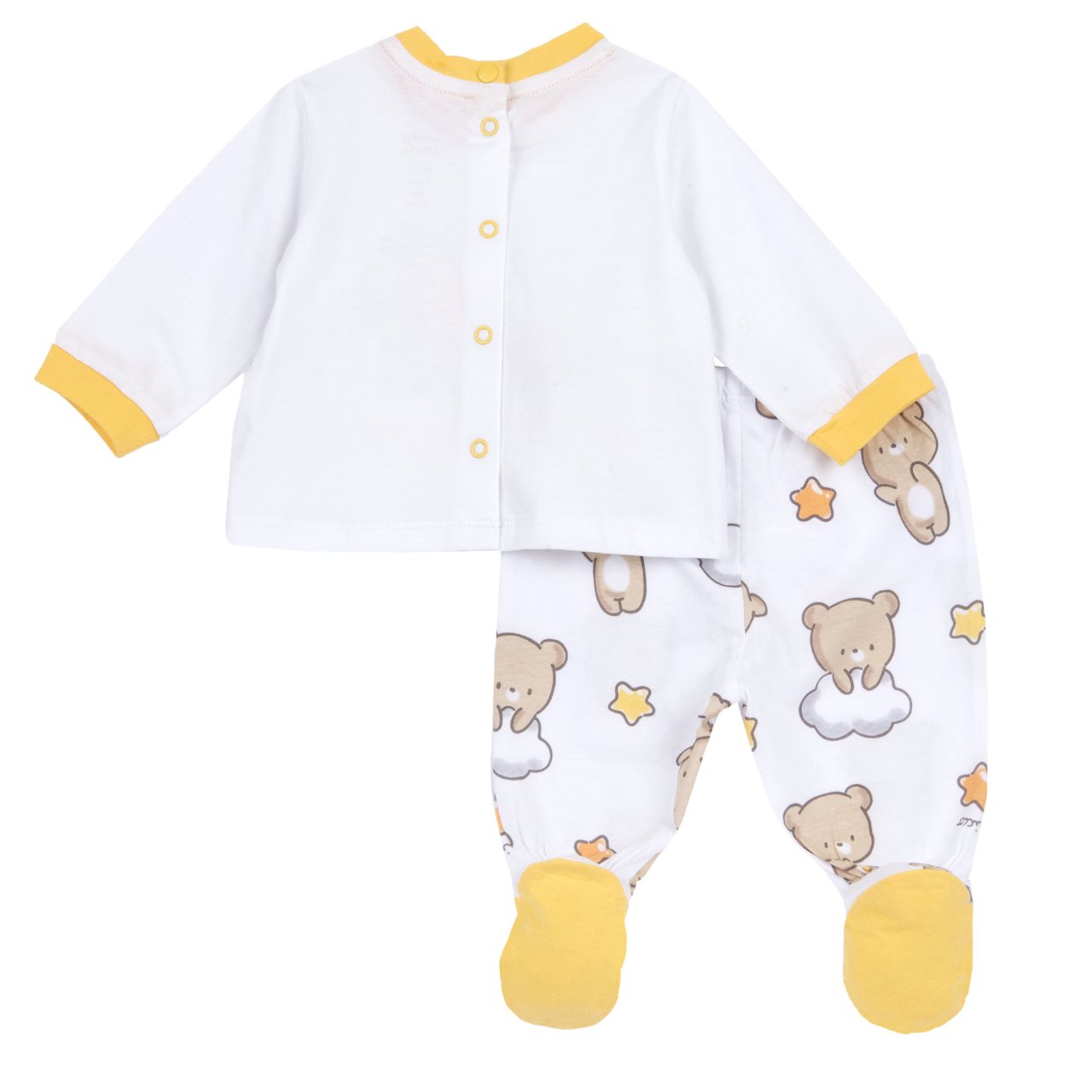 Gele tweedelige gebreide babypyjamaset
