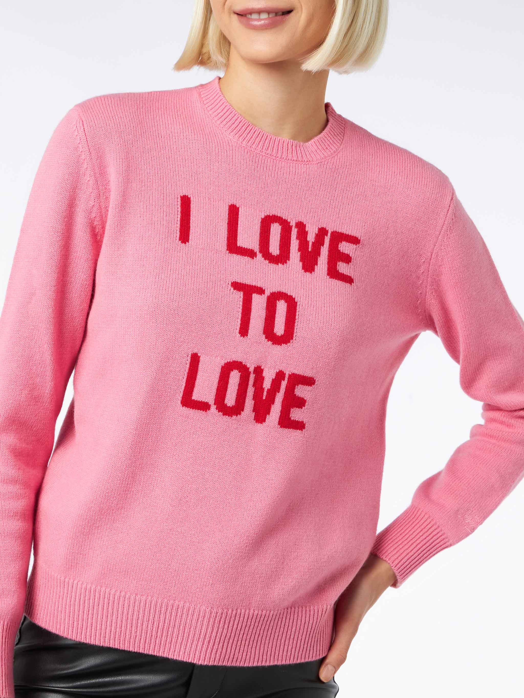 Ik ben dol op de Love Print roze coltrui voor dames | SPEC EDITION