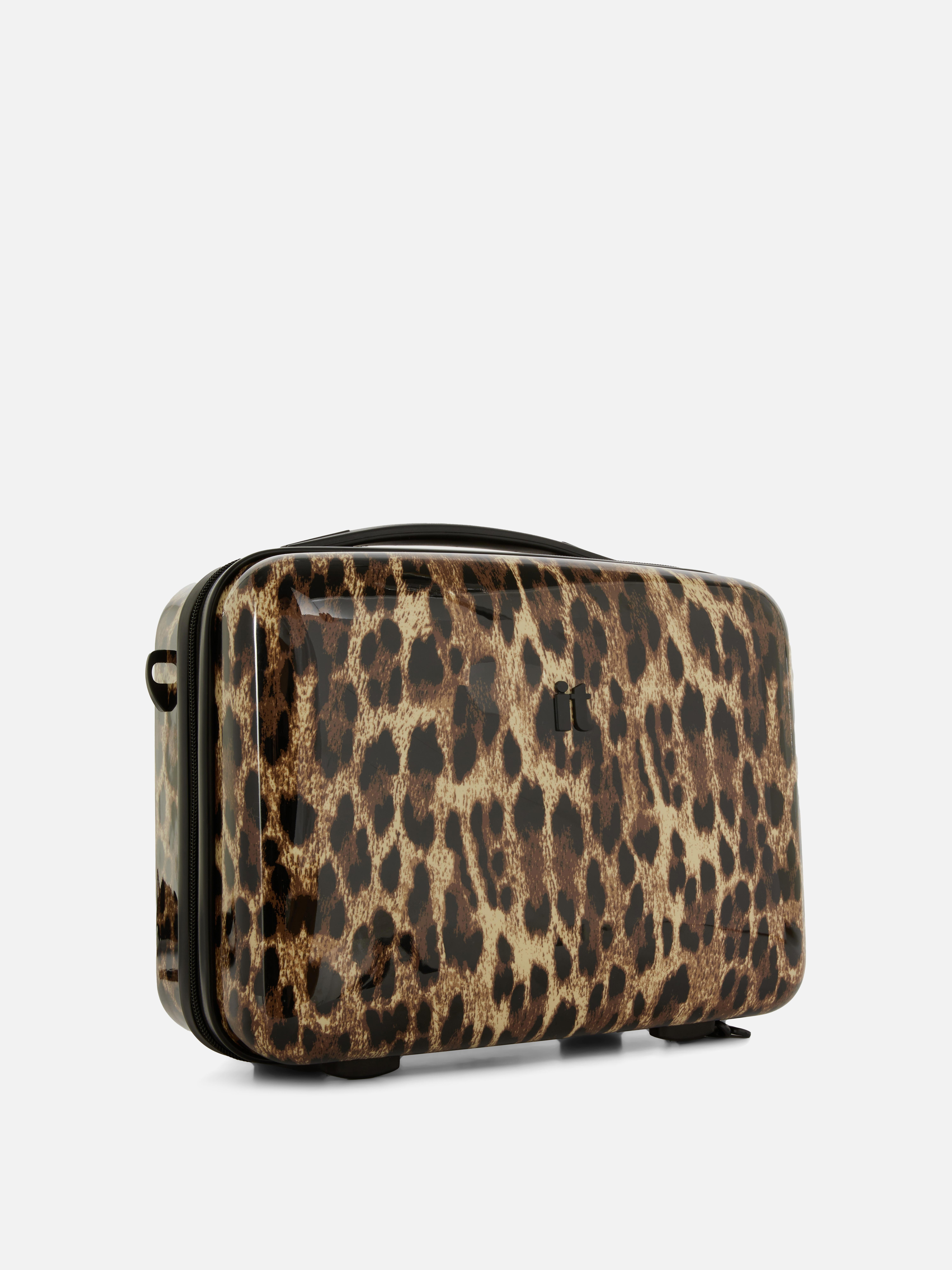 Geantă de toaletă Koffer it Luggage Leopard Vanity, cu exterior rigid, buzunare și curele cu imprimeu leopard