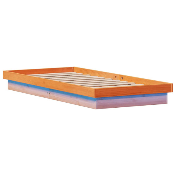 Rama łóżka z LED woskowy brąz 100x200 cm lite drewno sosnowe