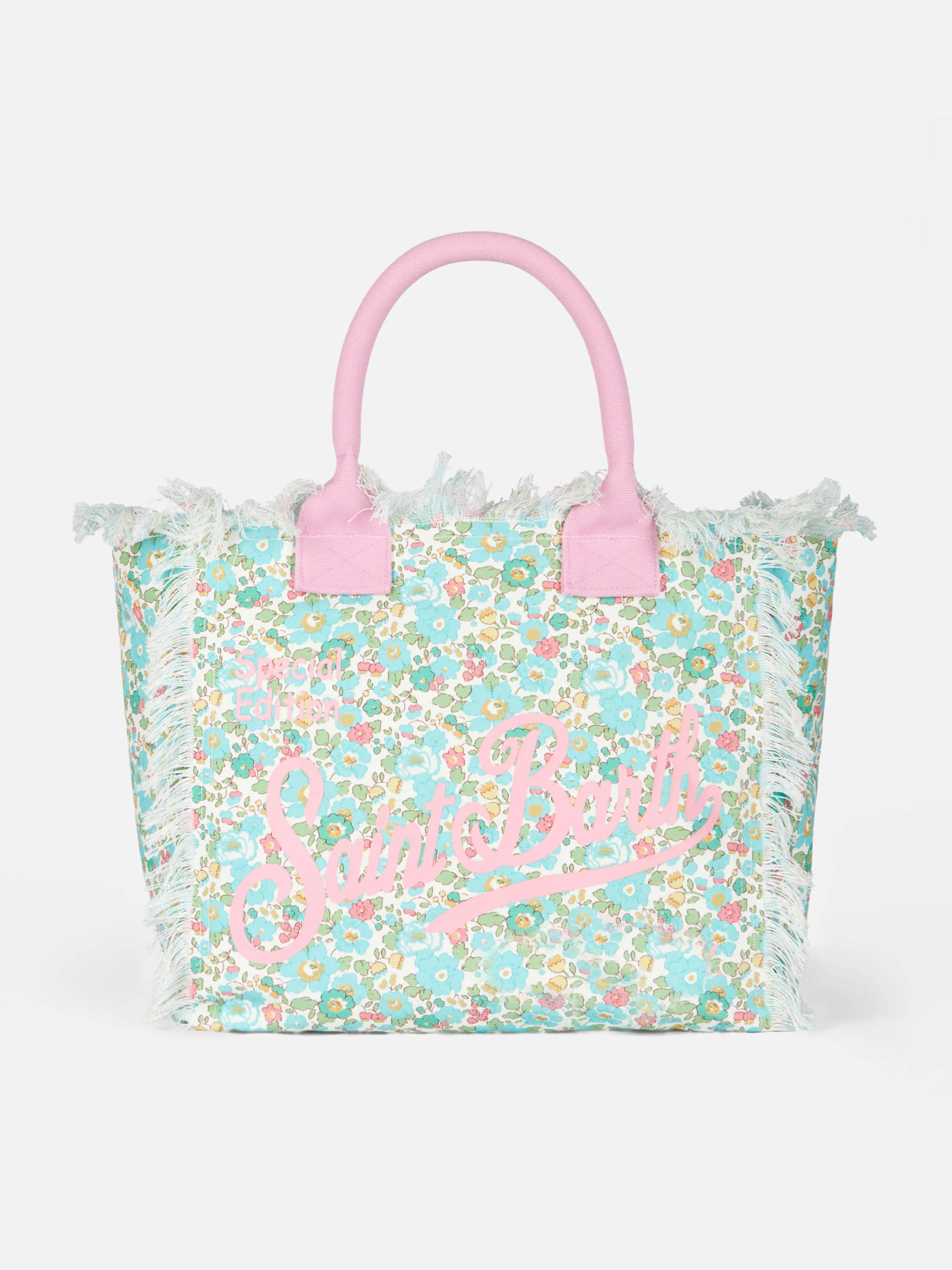 Vanity Liberty Canvas Tote Bag – Water Green Betsy Print, Ritssluiting & Saint Barth Logo | Gemaakt van Liberty-stof | | MC2 Saint Barth