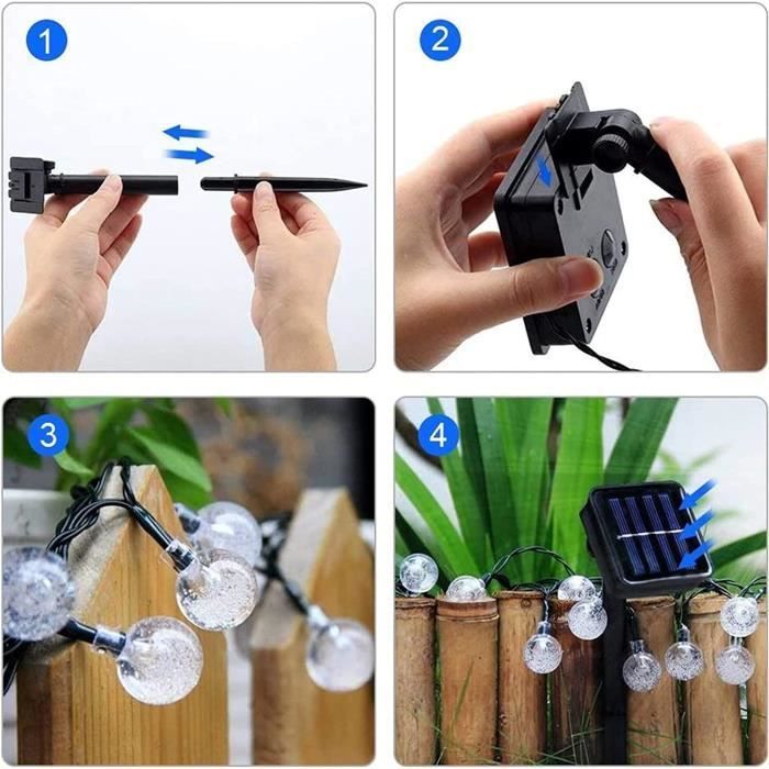 Guirnalda de luces solares impermeables de 6,5 m con 30 LED, 8 modos, para exteriores, jardín, patio y fiestas (Blanco)