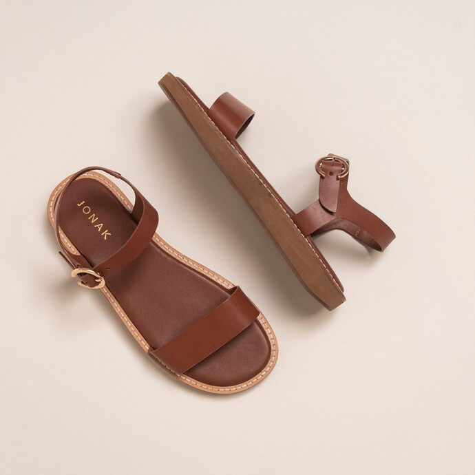 Sandales à plateforme  en cuir cognac
