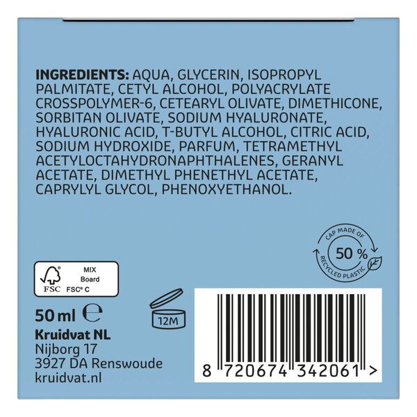 Kruidvat Hydrate Hyaluron Nachtcrème<br>50ml - Droge en gevoelige huid