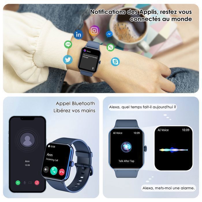 Smartwatch da uomo Blackview con chiamate Bluetooth, monitoraggio della frequenza cardiaca, SpO2, monitoraggio del sonno, contacalorie, contapassi e rilevamento di 100 attività sportive, colore blu.