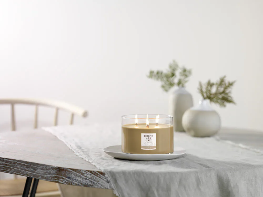 Woodwick Natures Wick Świeca w Szkle z 3 Drewnianymi Knotami Golden Hay