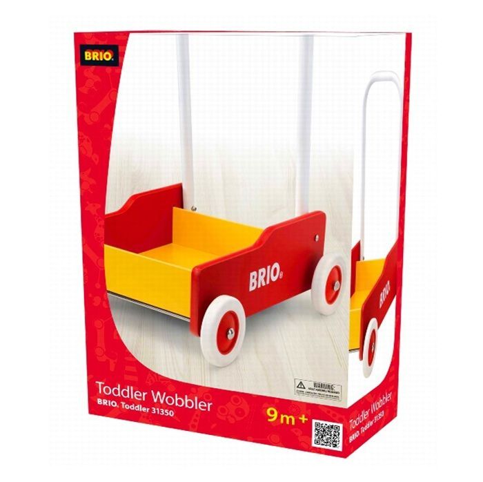Chariot de marche en bois avec frein - BRIO - Rouge et Jaune - Mixte - A partir de 9 mois