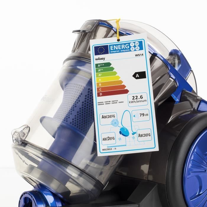 WEASY Bagless Multicyclonic Vacuum Cleaner - 2L - Telescopic Aluminum Tube - Triple A - 5m Cable - Class A