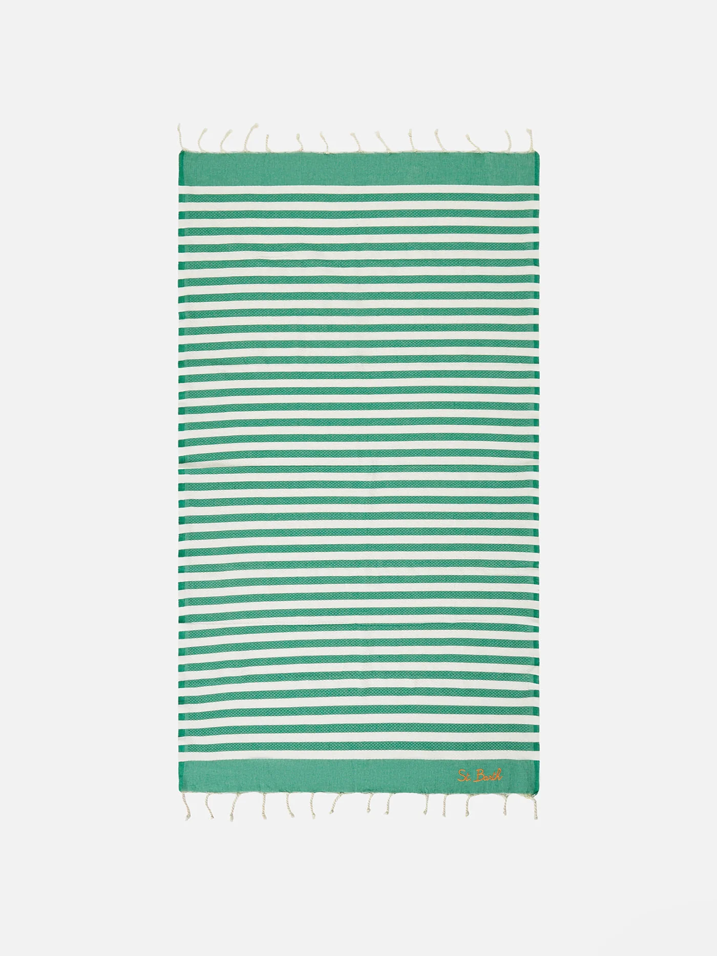 Klassisk honeycomb-fouta med vita och gröna ränder