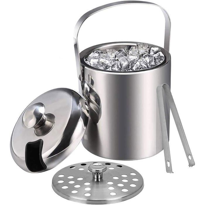 Seau glace isotherme 13 L double paroi en acier inoxydable avec couvercle et pinces pour ftes Cuisine Plan de travail, cré
