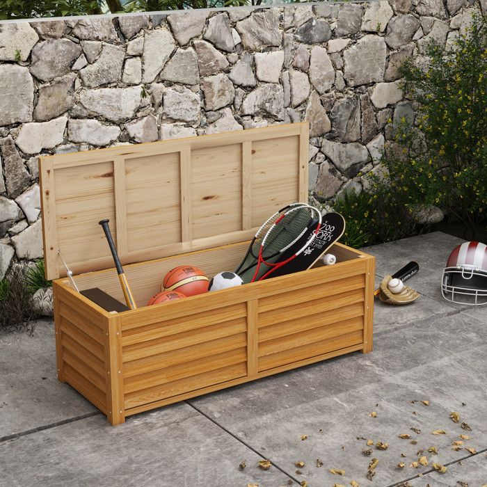 Contenitore portaoggetti - Outsunny - da giardino esterno 176 L con maniglia, contenitore in legno - legno - 130x50x45cm - naturale